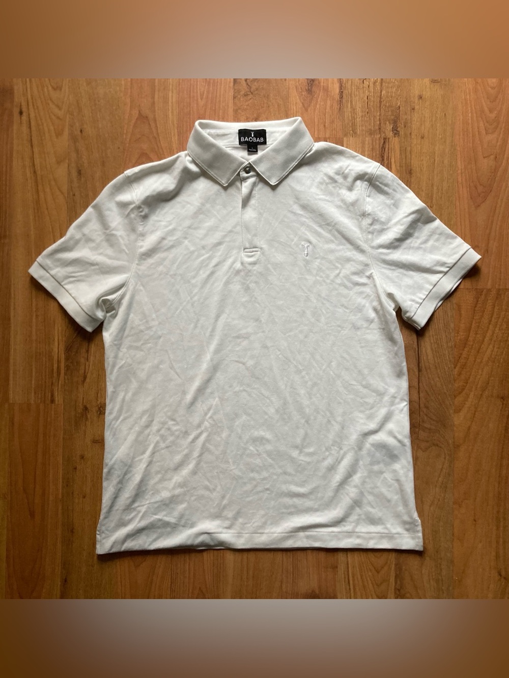 BAOBAB 1/4 Zip Mens L Pima Cotton Stretch White Short Sleeve Perfect Polo Shirt